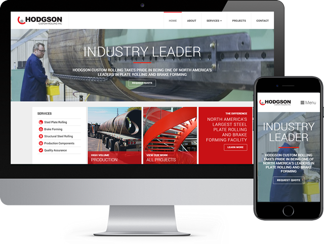 Custom designed website for Hodgson Custom Rolling being displayed on a desktop computer and mobile phone.